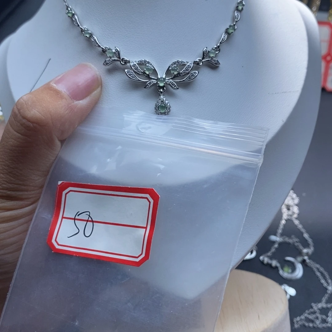 翡翠戒指银S925镶嵌月*光翡翠首饰