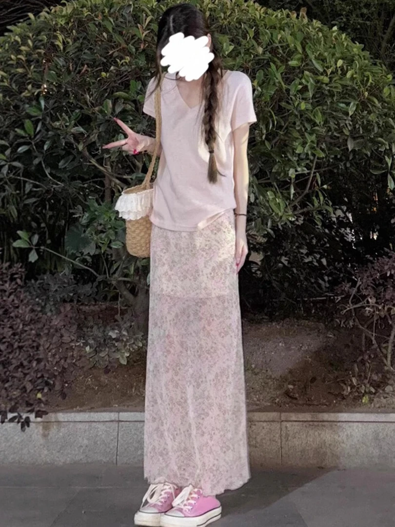 韩式碎花雪纺半身裙大码胖mm梨型身材遮胯显瘦巨好看夏季a字长裙