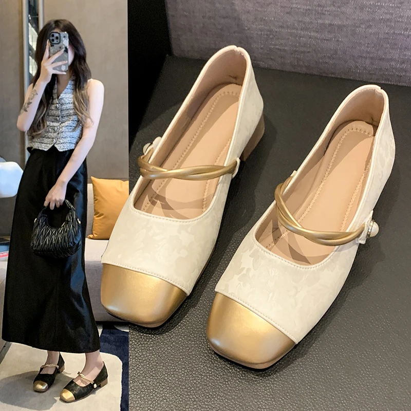 玛丽珍鞋浅口法式粗跟玛丽珍单鞋奶奶鞋粗跟温柔平底晚风D22