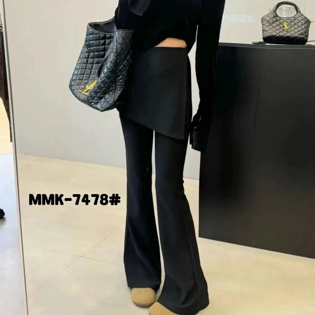 黑色拼接高腰喇叭裤女西装面料2025春秋新款时尚加长休闲喇叭裤