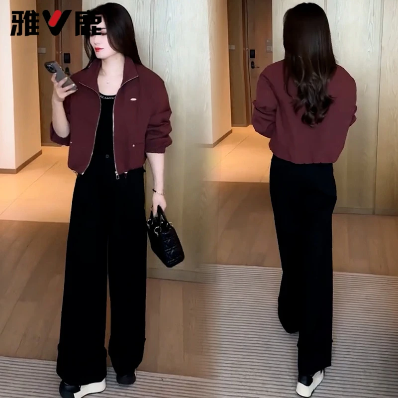 雅鹿时尚休闲短款外套女秋季新款宽松显瘦百搭减龄夹克上衣