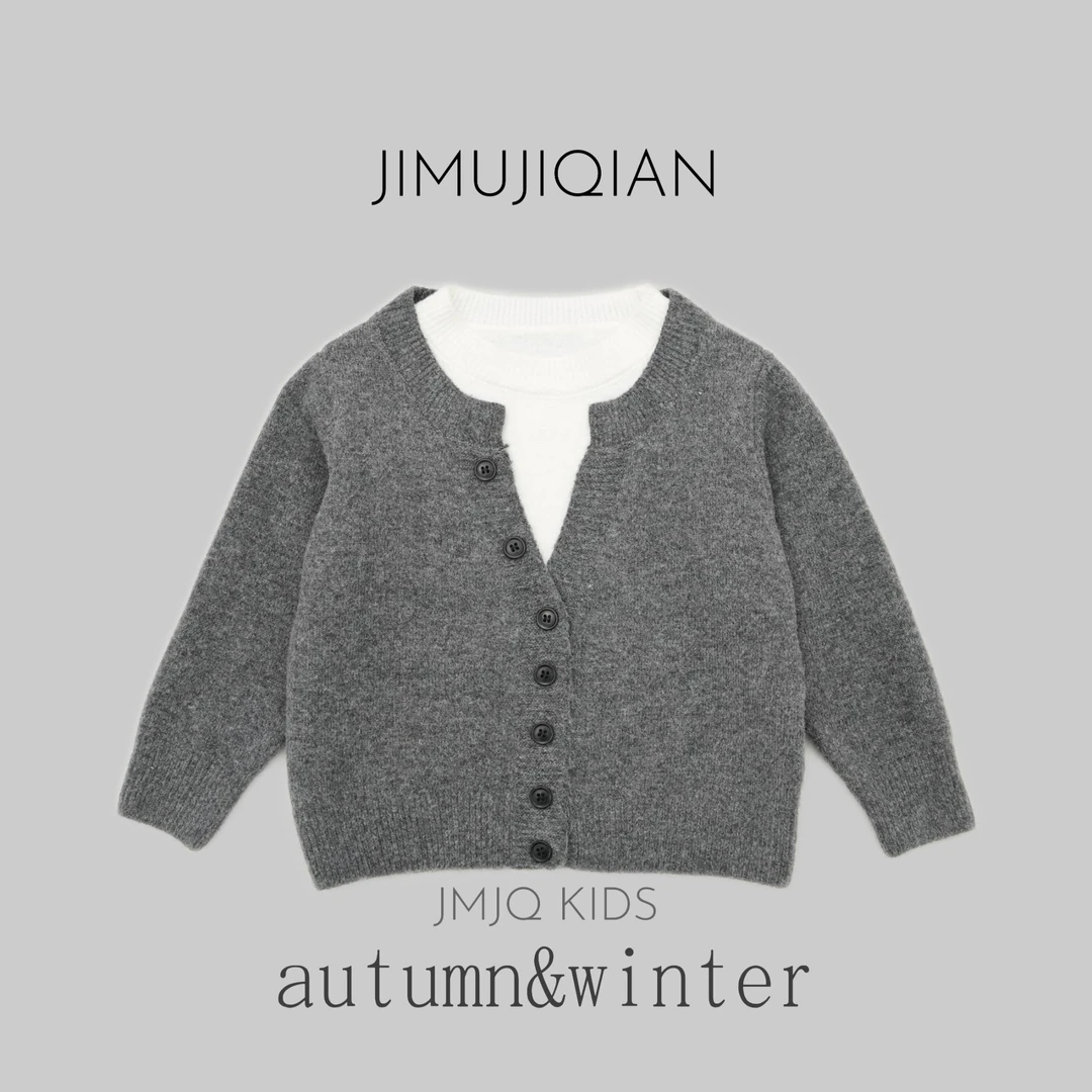 JMJQ秋冬季儿童韩版保暖轻薄羊毛混纺假两件学院风套头毛衣251120