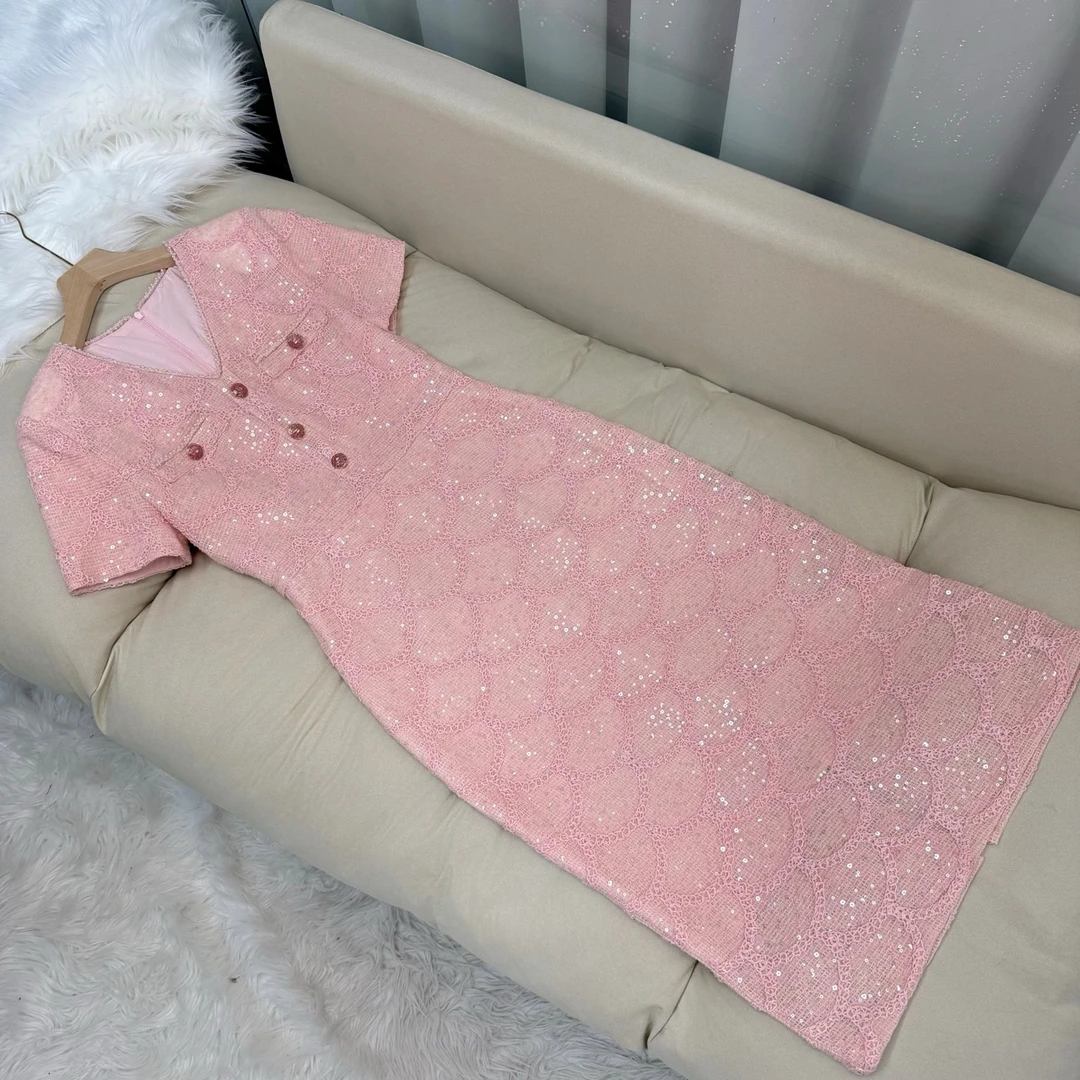 鱼美人 粉色 水溶蕾丝连衣裙 70612