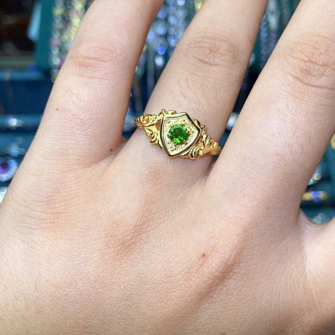 透辉石银S925镶嵌开口戒指