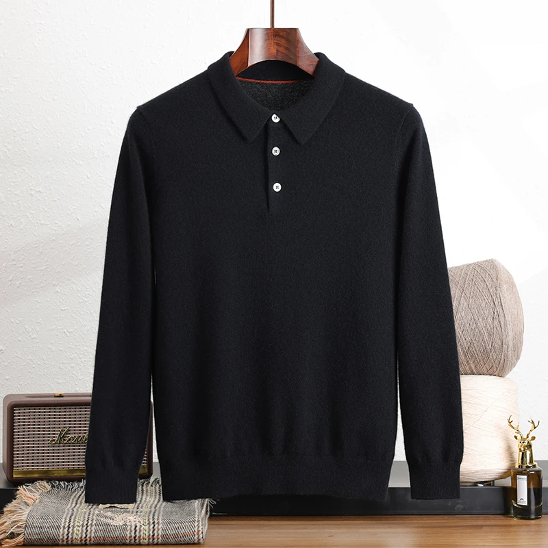 康赛妮纱男士Polo领100%山羊绒商务休闲上衣