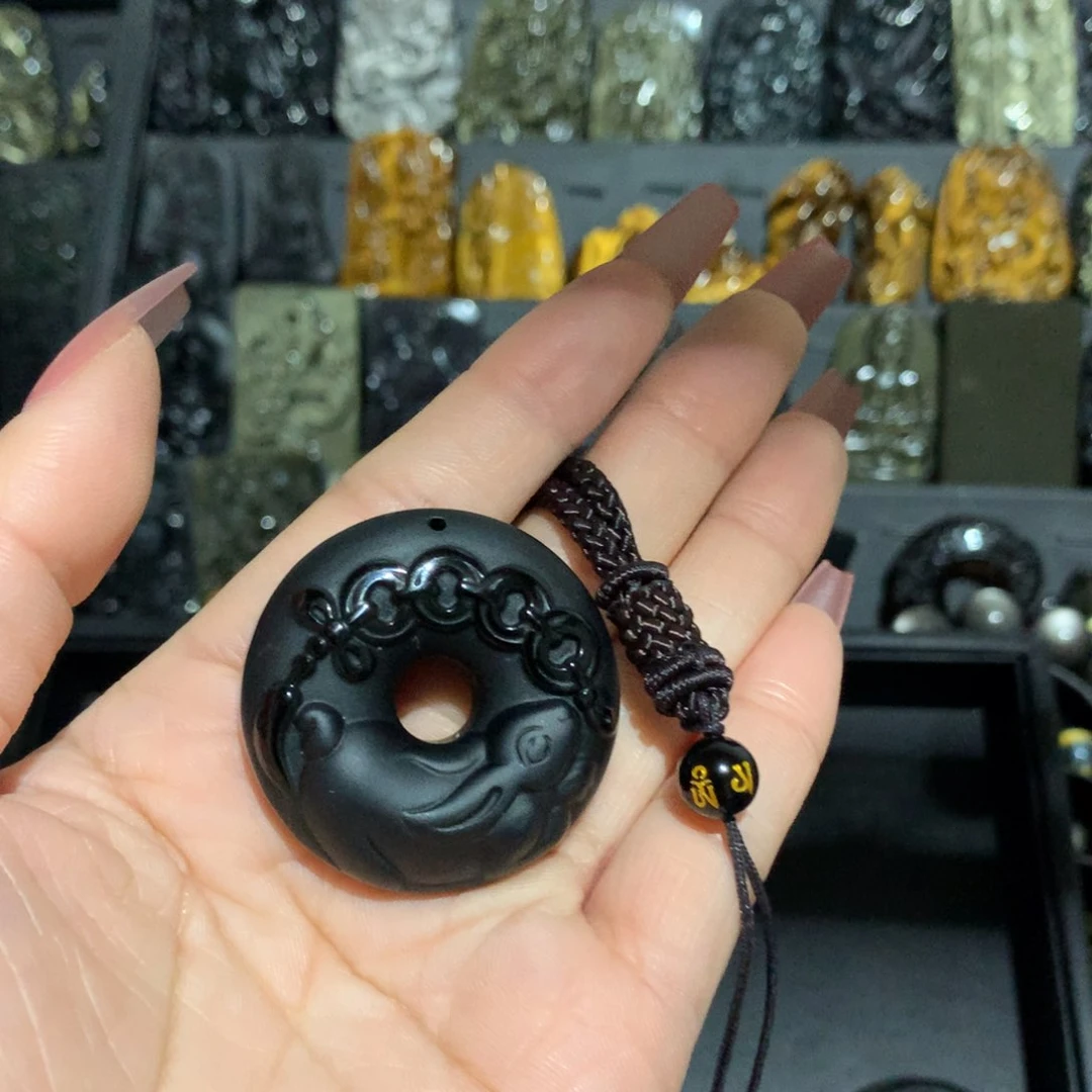 黑曜岩吊坠(赠链)未镶嵌薄**糖