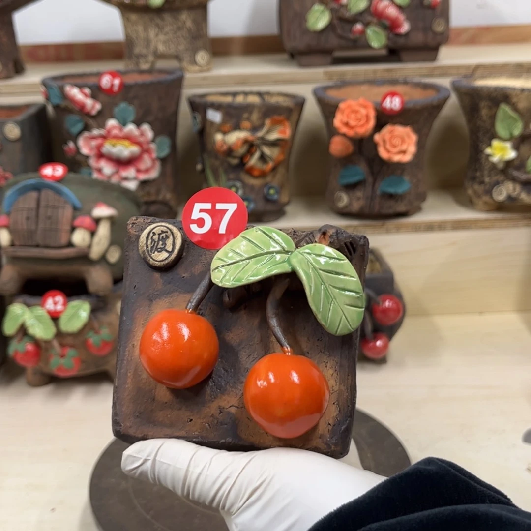 【闪购商品】紫砂花盆57号内口径8.5，带脚高