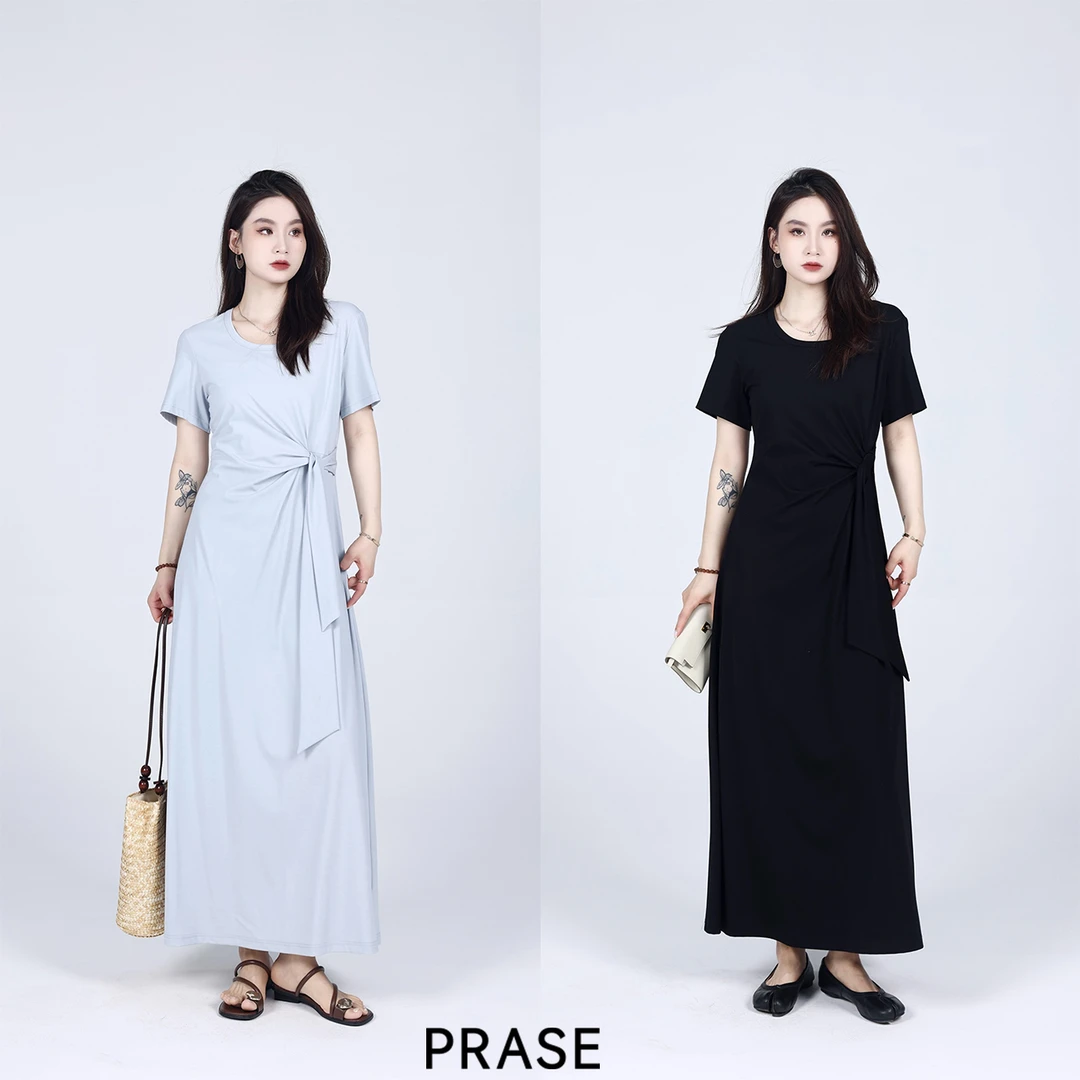 PRASE·噜【系带裙】微胖轻奢设计款夏女针织收腰连衣裙PR505B44/89