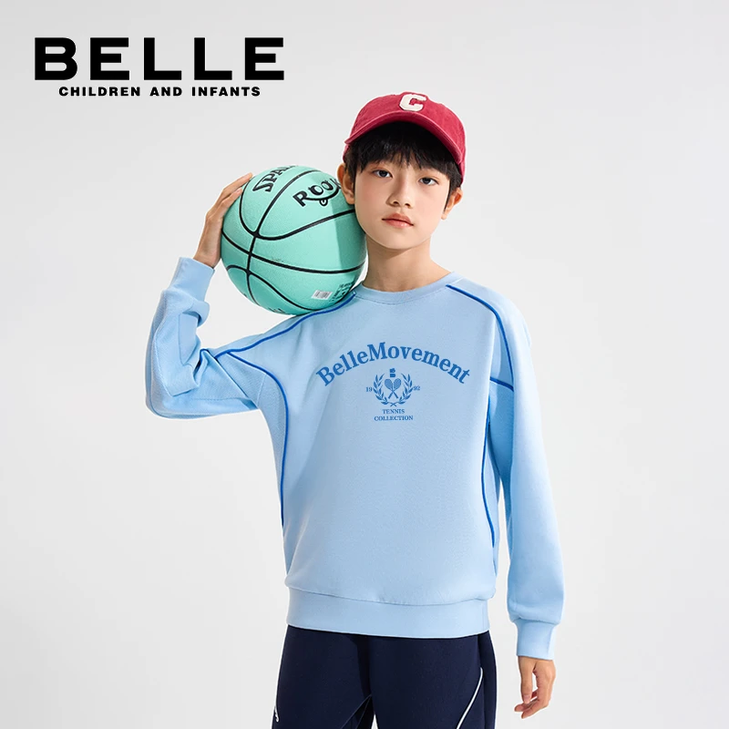 百丽童装男童卫衣儿童2025年户外休闲运动服青少年大童时尚上衣