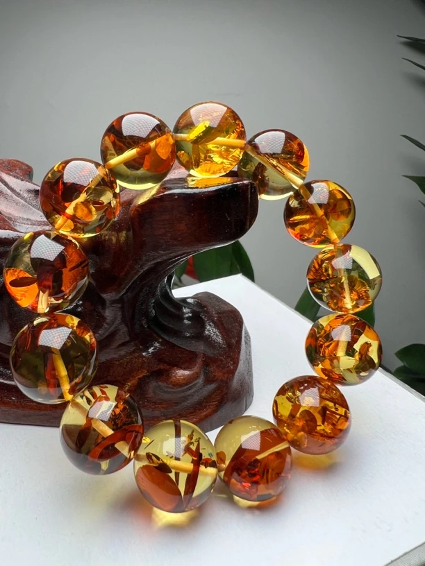 天然琥珀精品花珀豪横款手串尺寸：18mm+