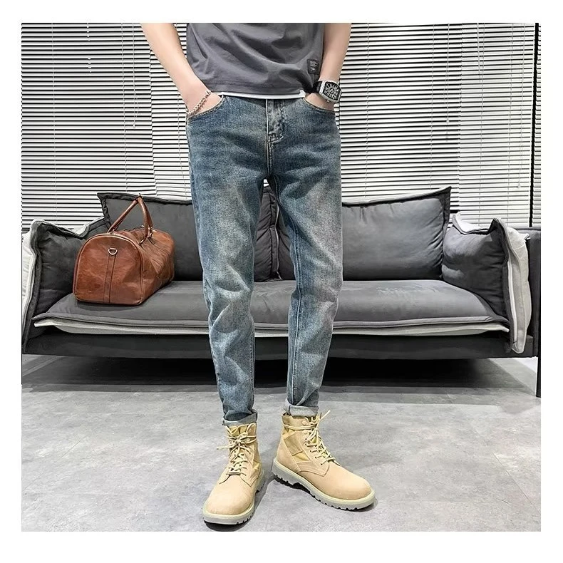 男士牛仔裤夏季新款潮牌修身直筒小脚裤子男款韩版百搭休闲九分裤