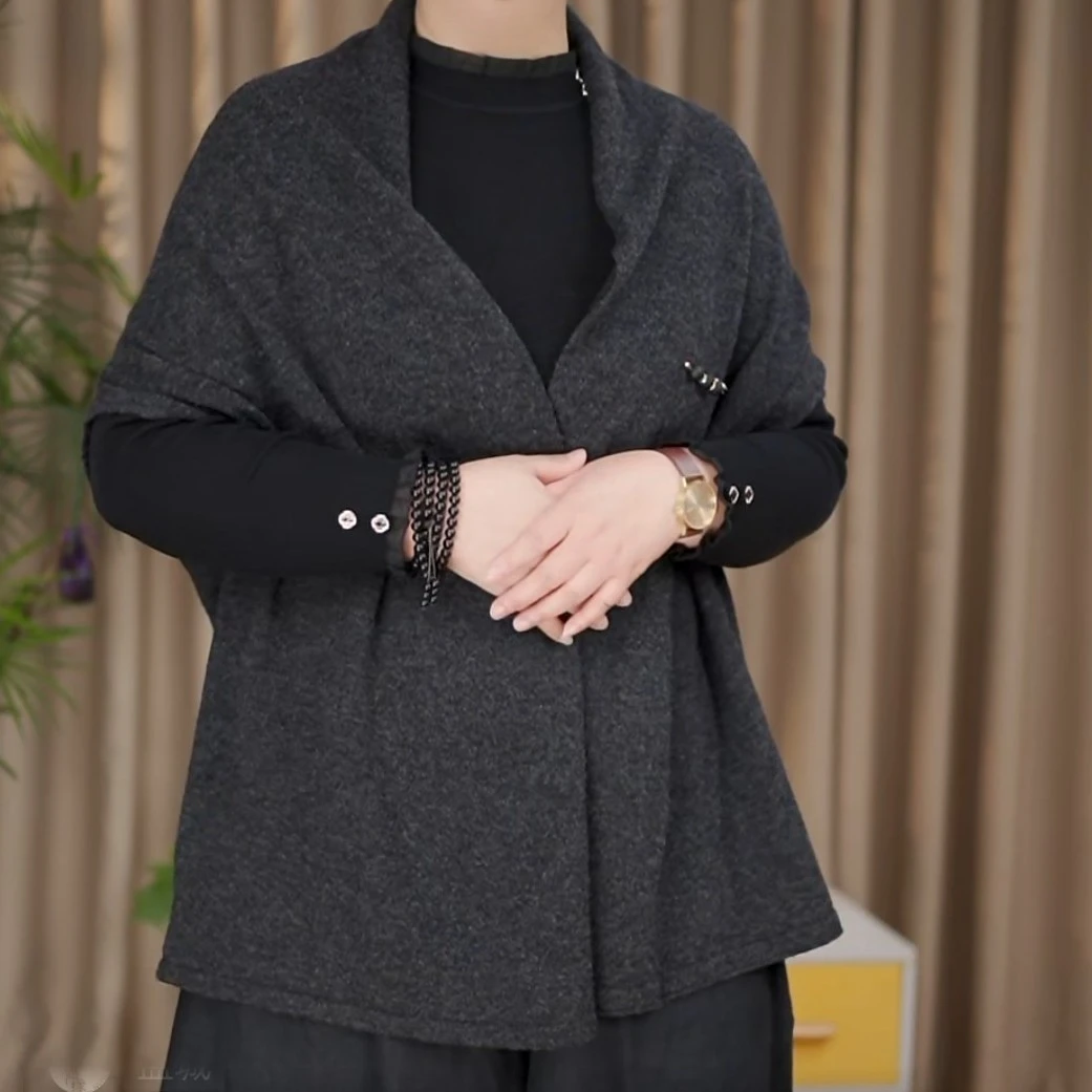 大码女装新款羊毛外套时尚百搭宽松外披开衫