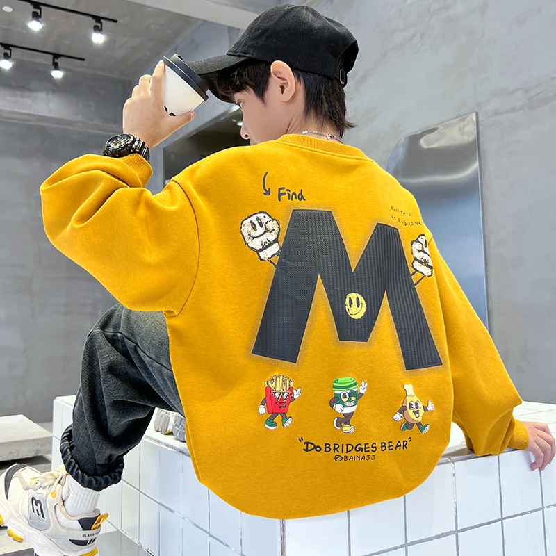 儿童秋季套头卫衣6-12岁男童时髦帅气中大童圆领洋气打底衫男孩潮