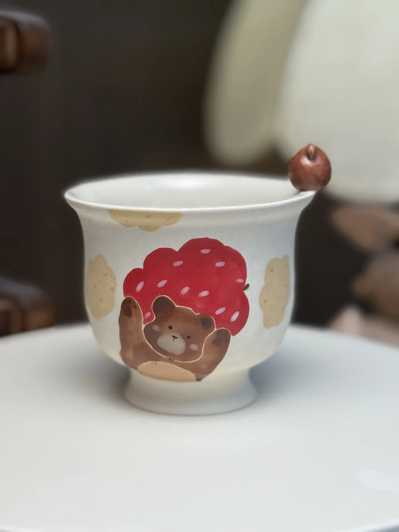 川谷原创可爱豆豆熊陶瓷杯子