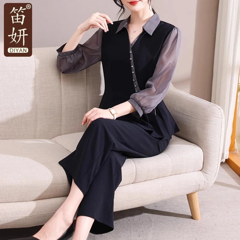 妈妈春装衬衫套装中老年女时尚减龄两件套七分袖气质上衣2025新款