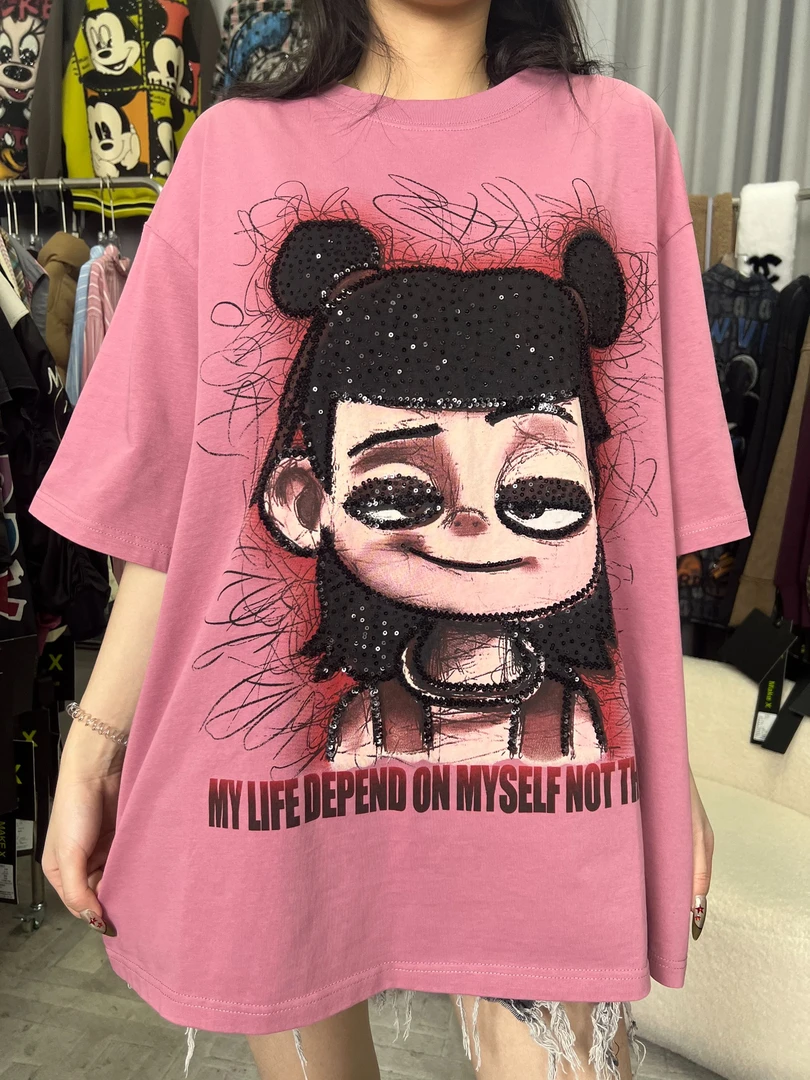 二龙欧货2店【时尚百搭绒毛哪吒T恤】R101