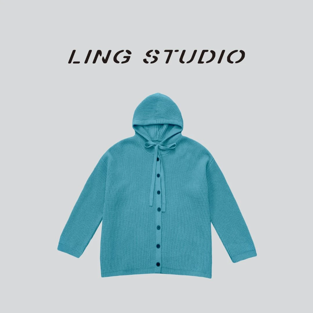 LING/STUDIO『实力派』绵羊毛慵懒风针织休闲连帽毛衣开衫5101190