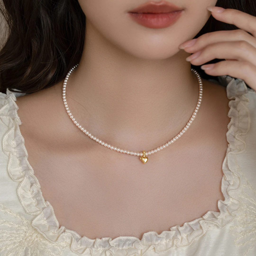 SOVOB爱心吊坠小米珠珍珠项链女小众高级感锁骨链2025新款爆款颈