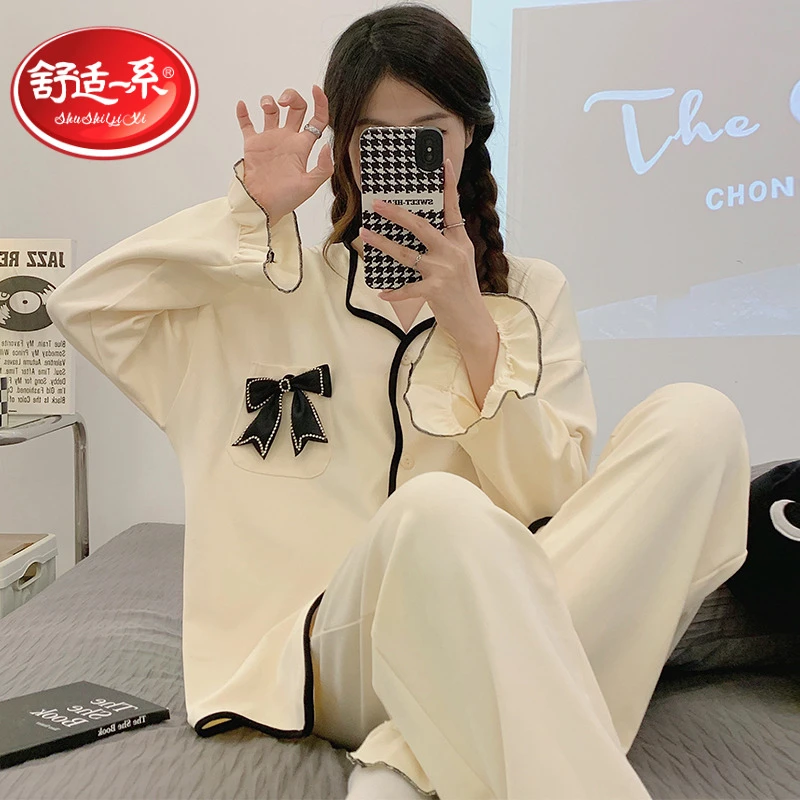 睡衣女春秋甜美纯棉长袖薄款2025年新款全棉小清新网红家居服套装