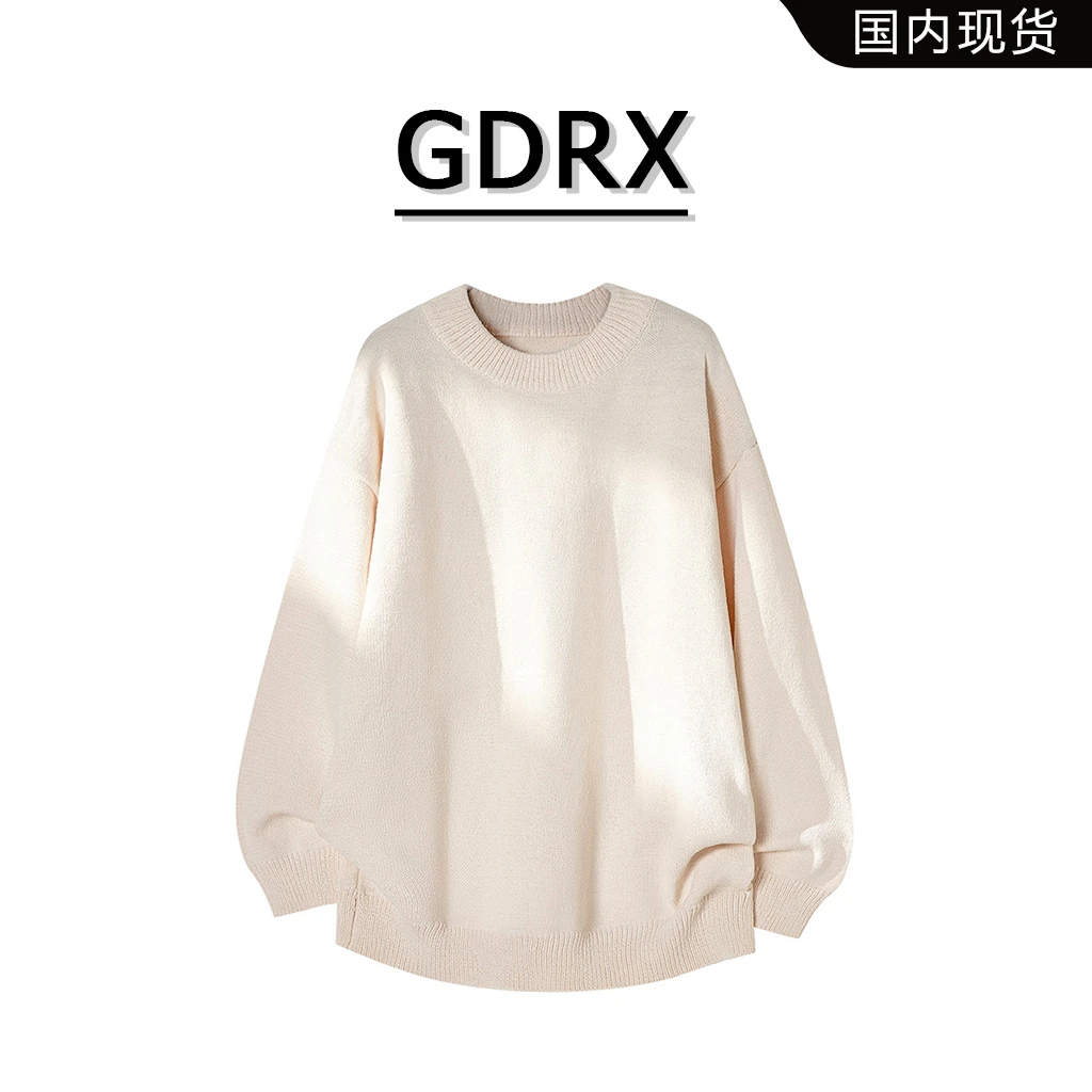 GDRX美式简约圆领针织衫毛衣男2025秋季新款休闲宽松潮流纯色上衣