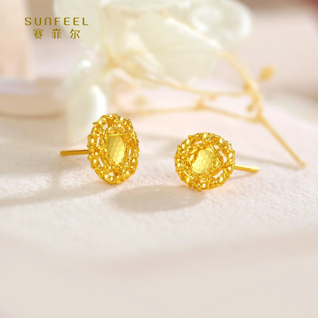 SUNFEEL/赛菲尔【八店】 足金5G 花丝闪光直针耳钉5GE00673