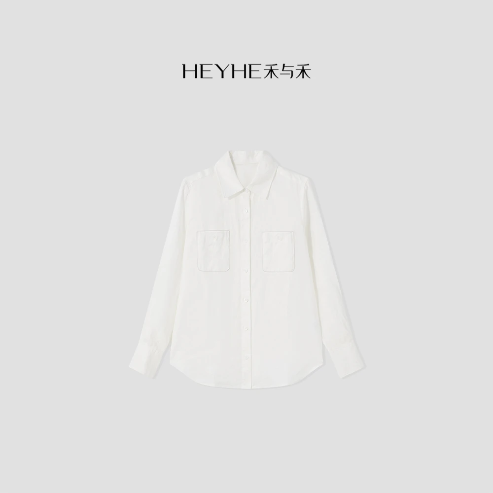 小禾【留白】100亚麻平纹双口袋轻盈透气长袖防晒衬衣