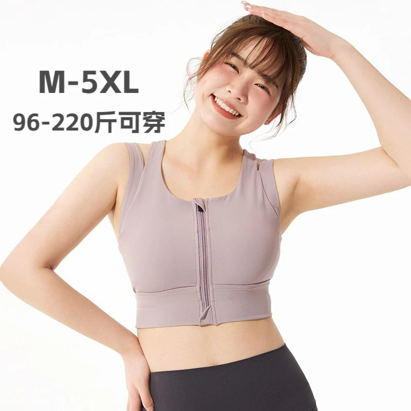 前拉链 大胸胖mm大码运动内衣女美背文胸跑步防震瑜伽聚拢背心
