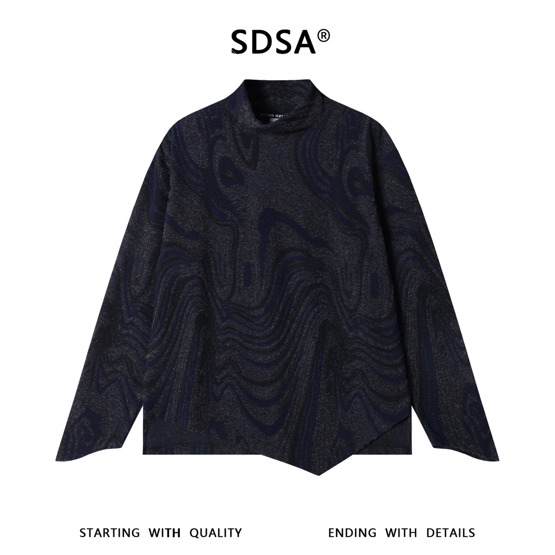 SDSA男士秋冬新款痞帅男装扎染水波纹半高领长袖T恤百搭套头上衣