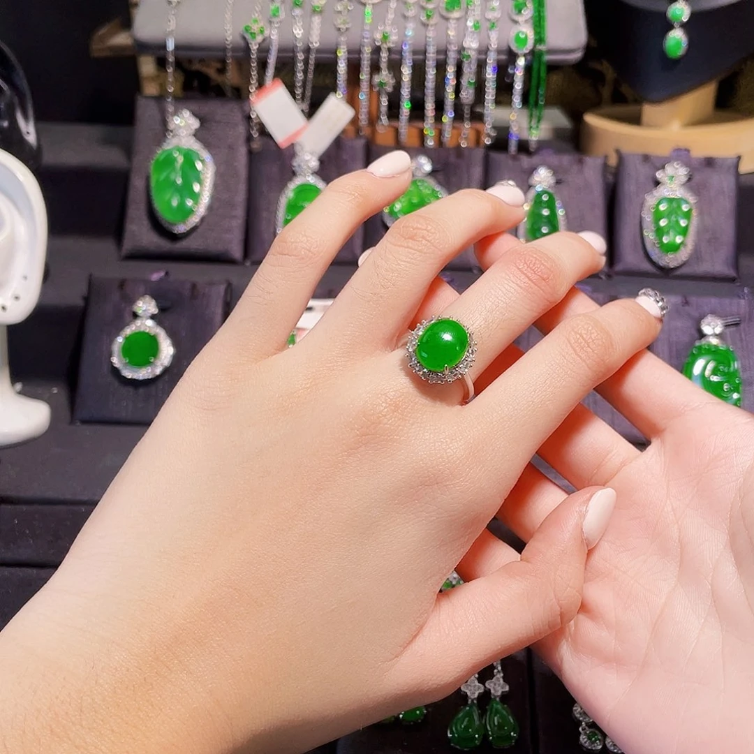 平****翡翠银S925镶嵌戒指蛋面