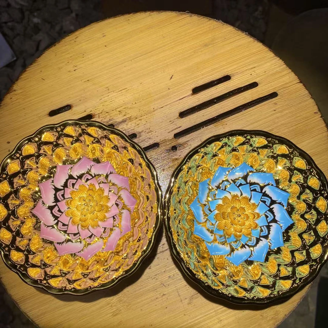 手工茶器 红粉佳人+蓝色妖姬主人杯对杯