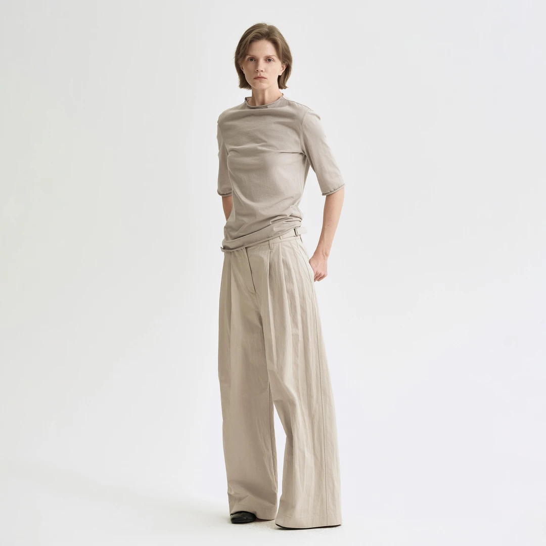 白弓BAIGONG/2025年早春新款随性日杂风宽松利落廓形休闲裤53628X