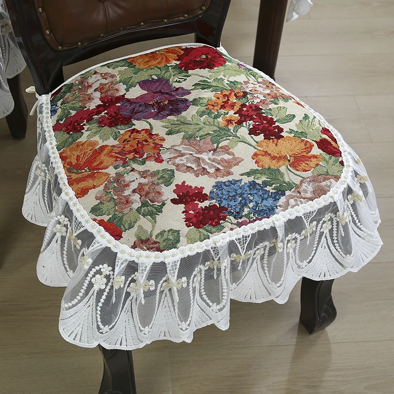 DY027-28棉麻（40*40cm）米底牡丹欧式花边坐垫