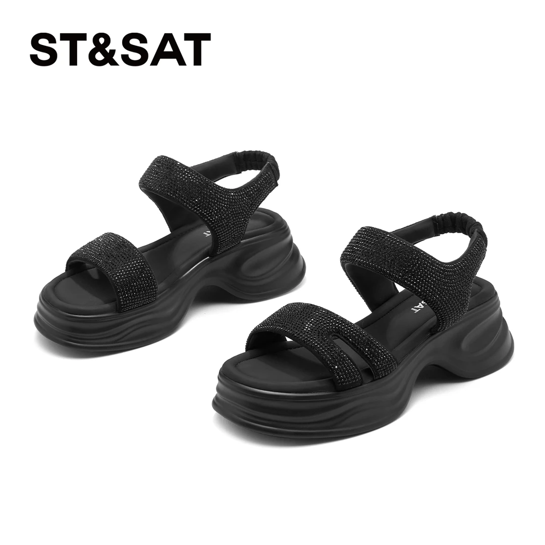 星期六夏季女鞋水钻凉鞋女款2025新款爆款厚底休闲鞋配裙子的鞋子