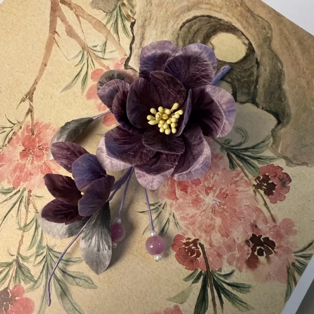7古风发饰汉服绒花发簪 手工制作默认微瑕 均有色差