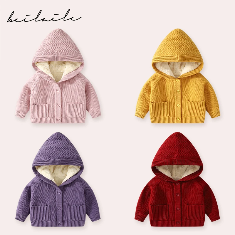 【加绒毛衣带帽针织衫】带帽秋冬款打底衫婴儿冬季男女童上衣L6