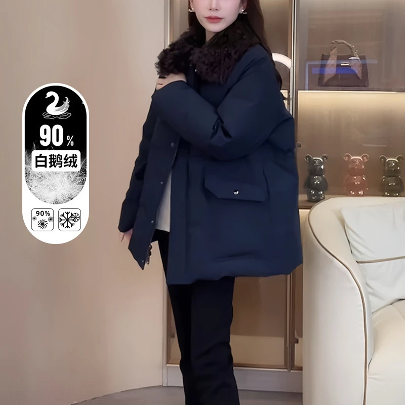 设计感派克羽绒服女中长款2025新款冬季小个子防寒保暖白鹅绒外套