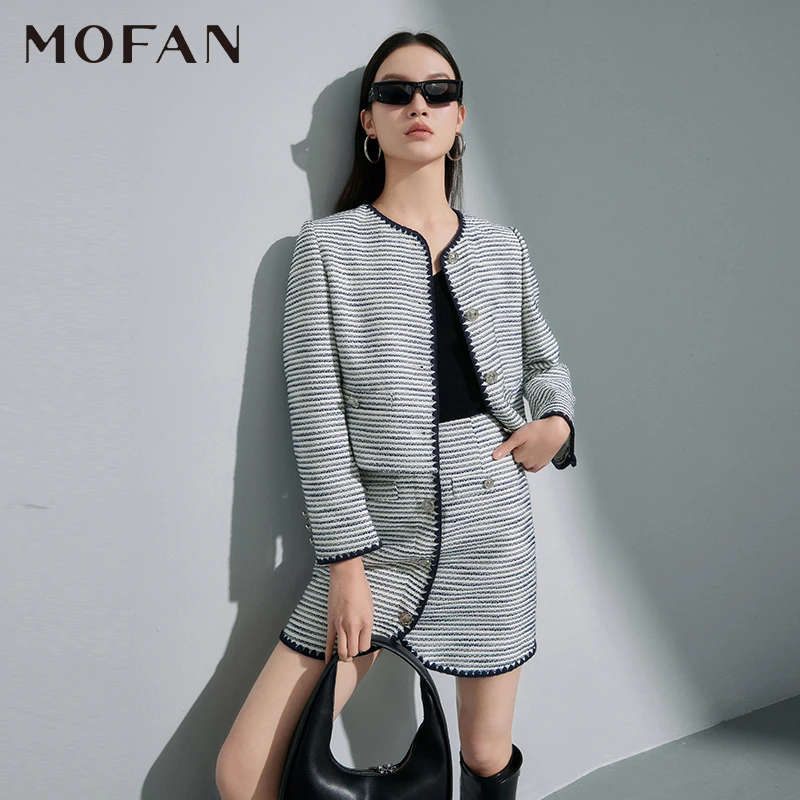 【小余专属】MOFAN摩凡春新款白底蓝条短外套MBW374479