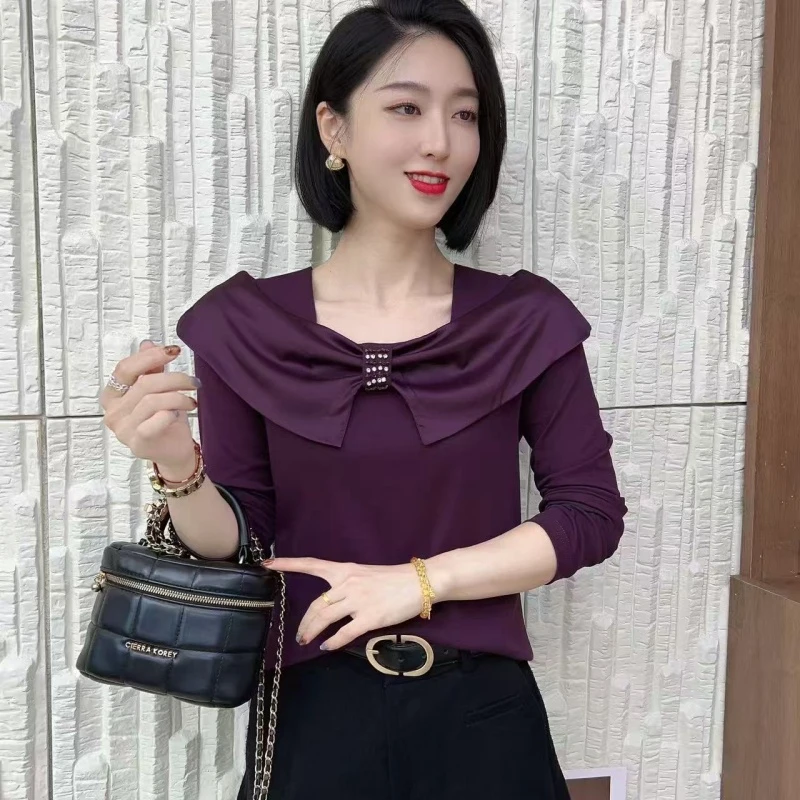 【歌莱图】2025年早秋新款时尚方领长袖修身T恤显瘦百搭上衣#8987