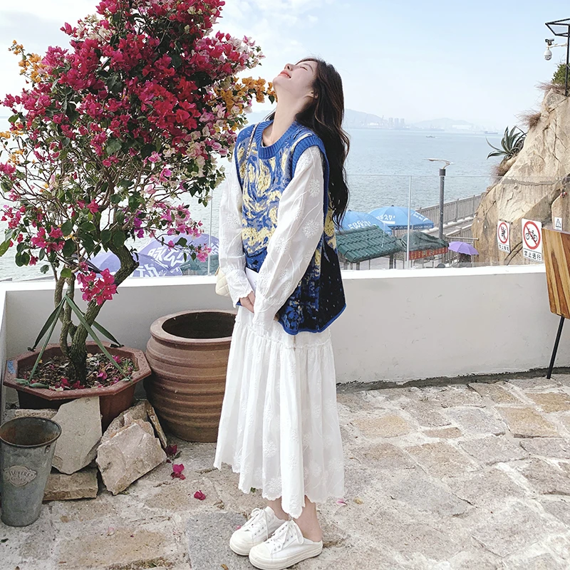 艺术生针织背心连衣裙套装女春装2025新款超好看长袖衬衫裙两件套