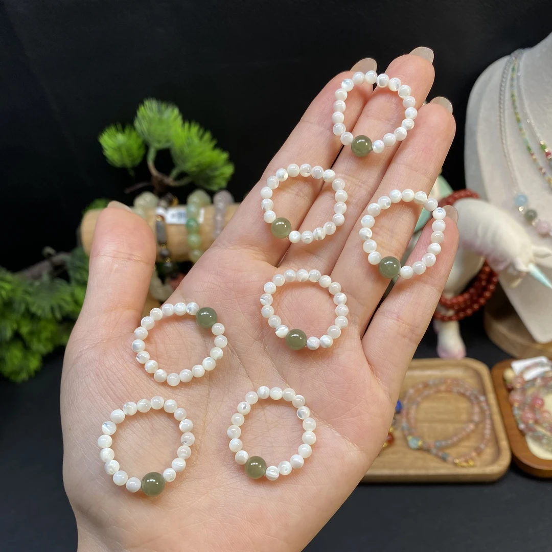 【贝珠戒指】A760搭配和田玉顶珠气质时尚小众闺蜜清新多样性发一