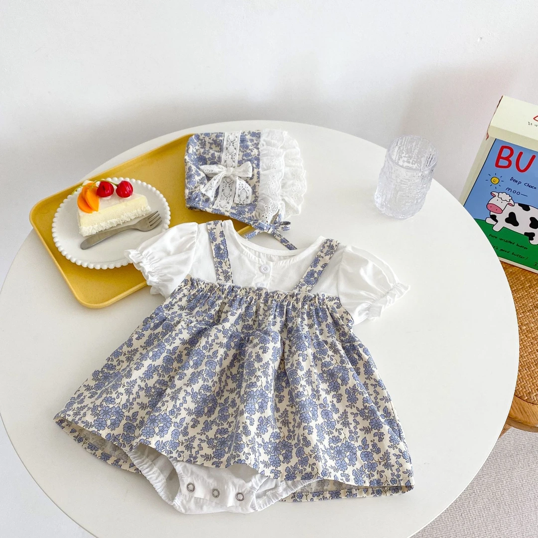 女宝宝婴儿夏季哈裙小碎花公主假两件洋气哈衣哈裙连体衣