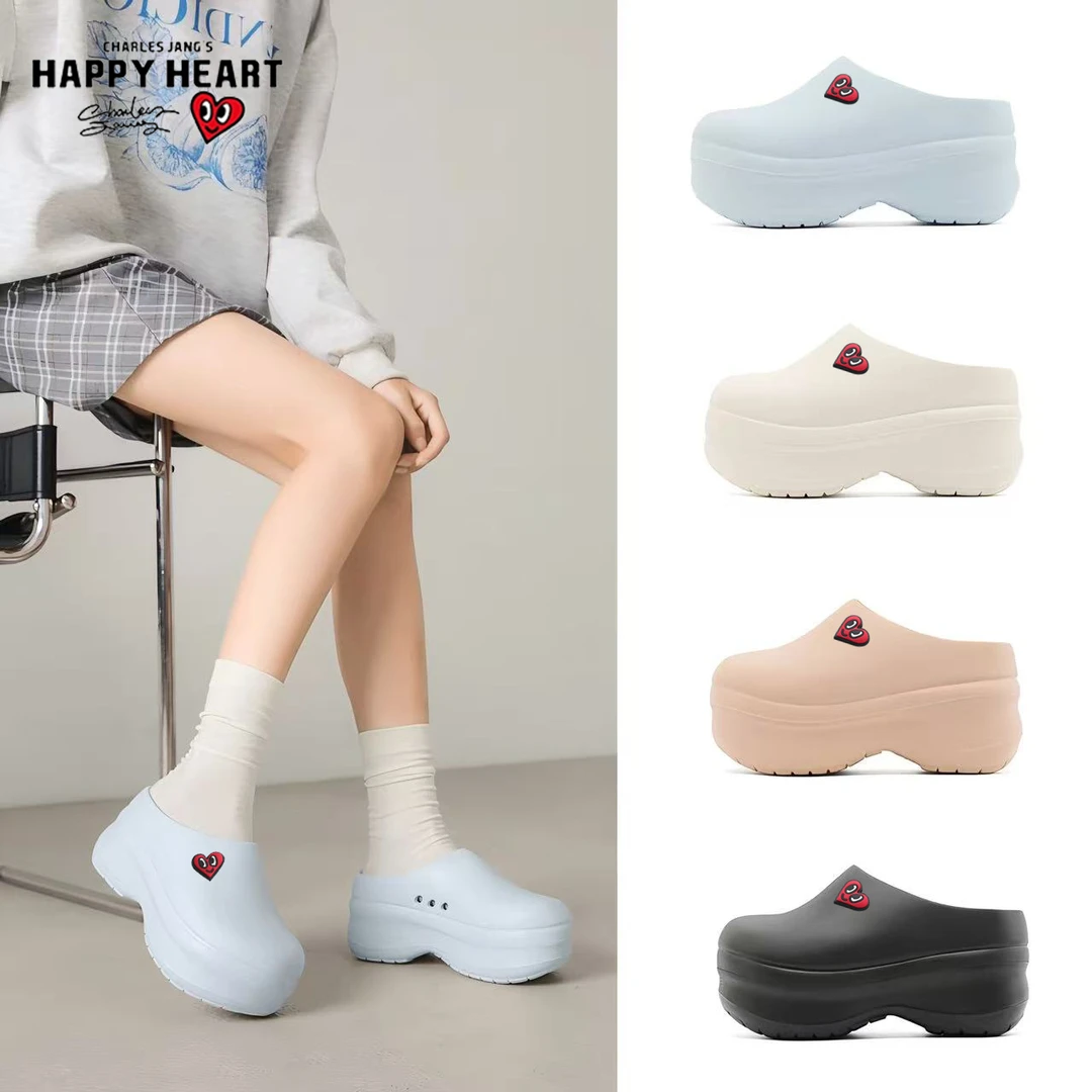查尔斯桃心包头半拖鞋情侣厚底增高防水防滑通勤懒人一脚蹬厨师鞋