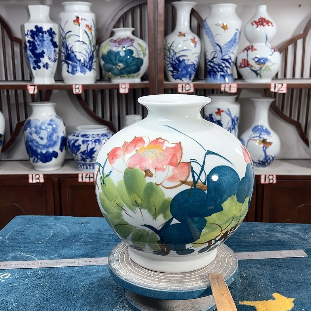 摆件景德镇陶瓷石荷花花