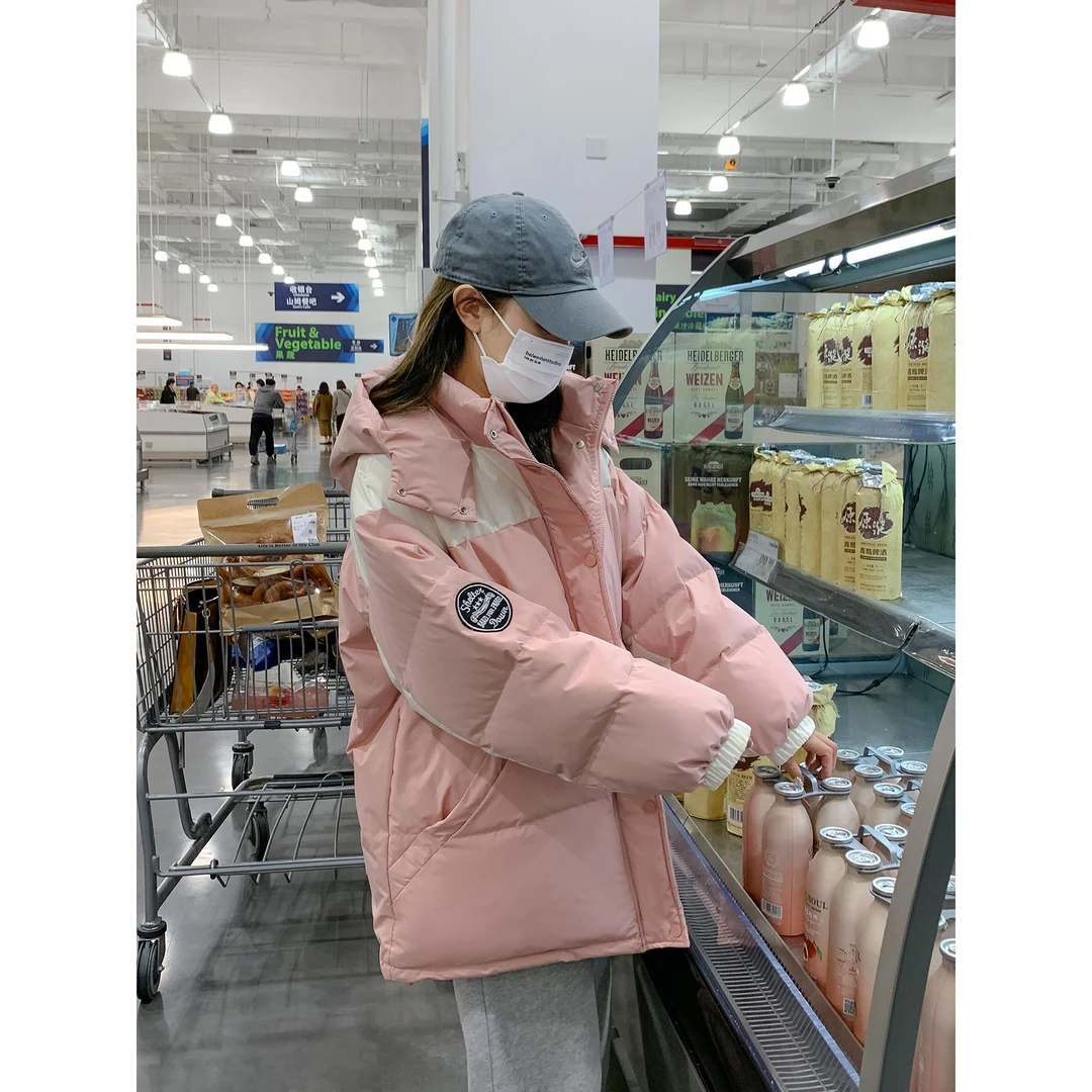 VOCKOO官方短连帽羽绒服2025年冬季新利基设计白色绒韩国学院风面