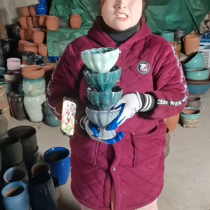 红陶口13高12瑕疵颜随机四个盆