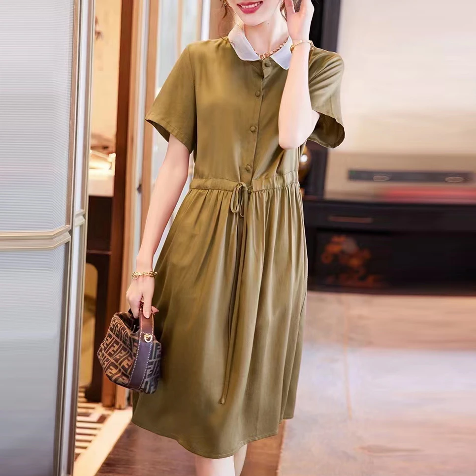 nuobeiyin/诺贝因(Q31)高腰休闲系带领气质收腰连衣裙NYJ23106