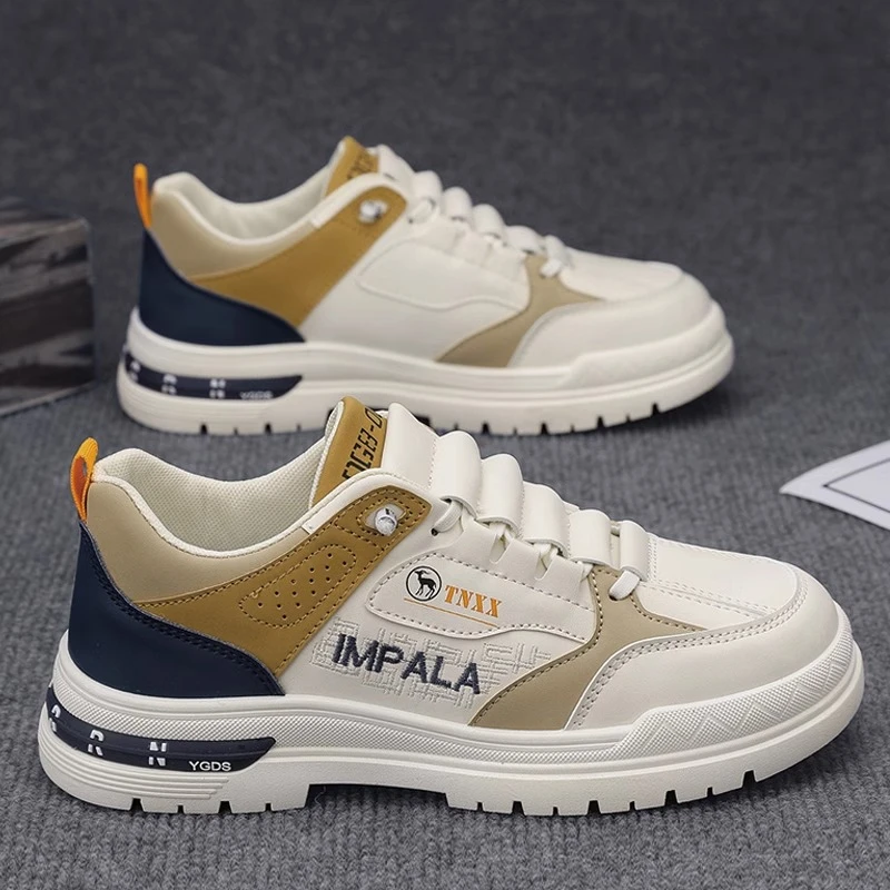 男鞋2025新款春季防滑板鞋户外工装鞋男士皮面厚底休闲低帮马丁靴