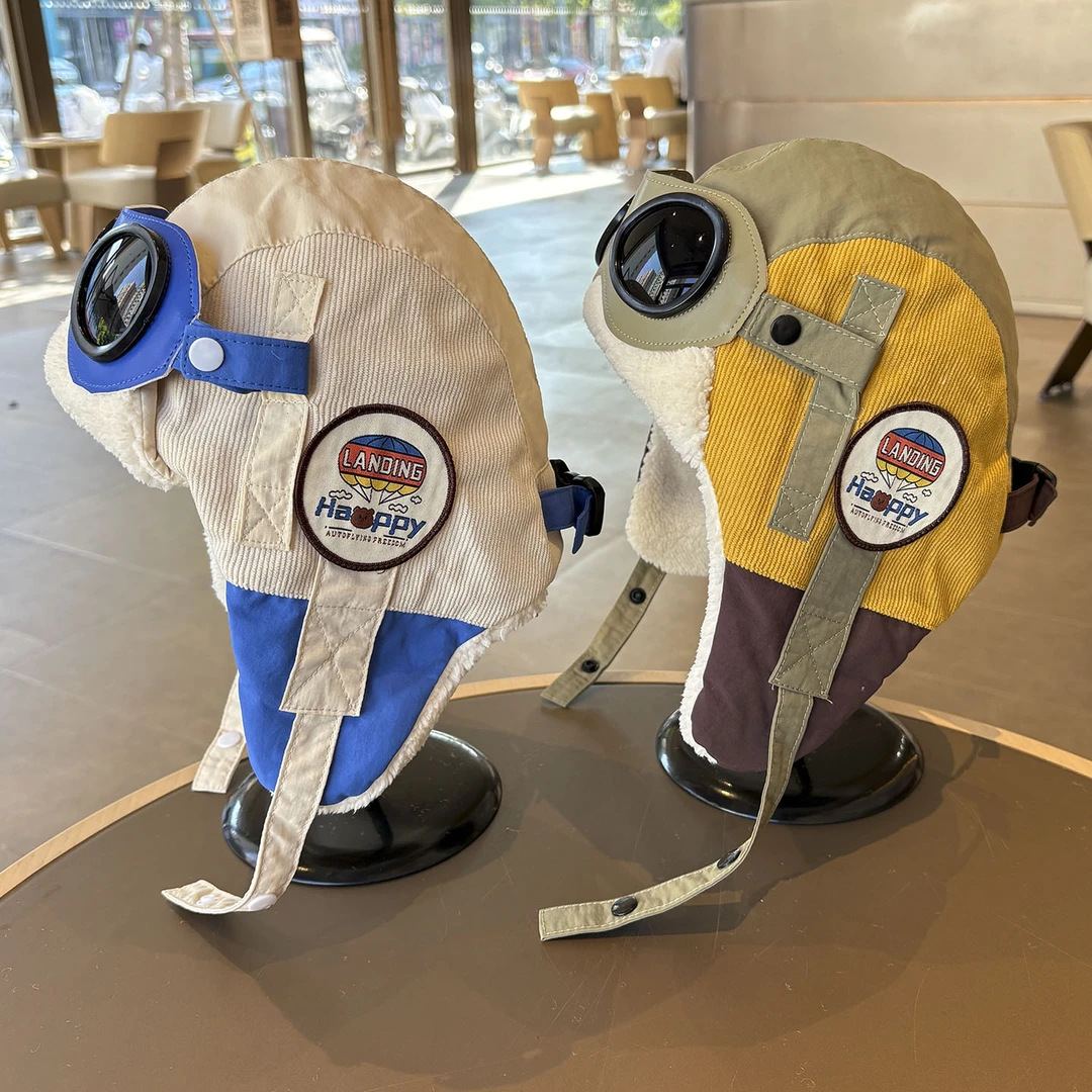 儿童帽子冬季帅气滑雪帽加绒加厚保暖男童帽子小女孩飞行员护耳帽