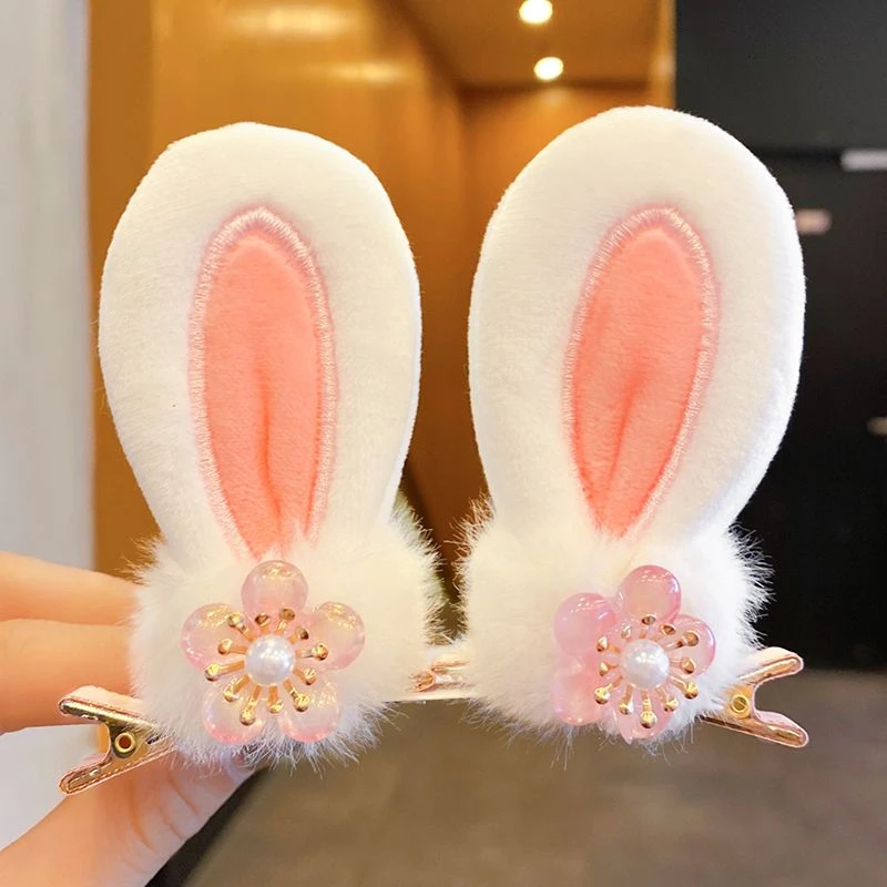 女童古风汉服头饰可爱兔子儿童耳朵毛球宝宝新年发夹发卡毛绒发饰