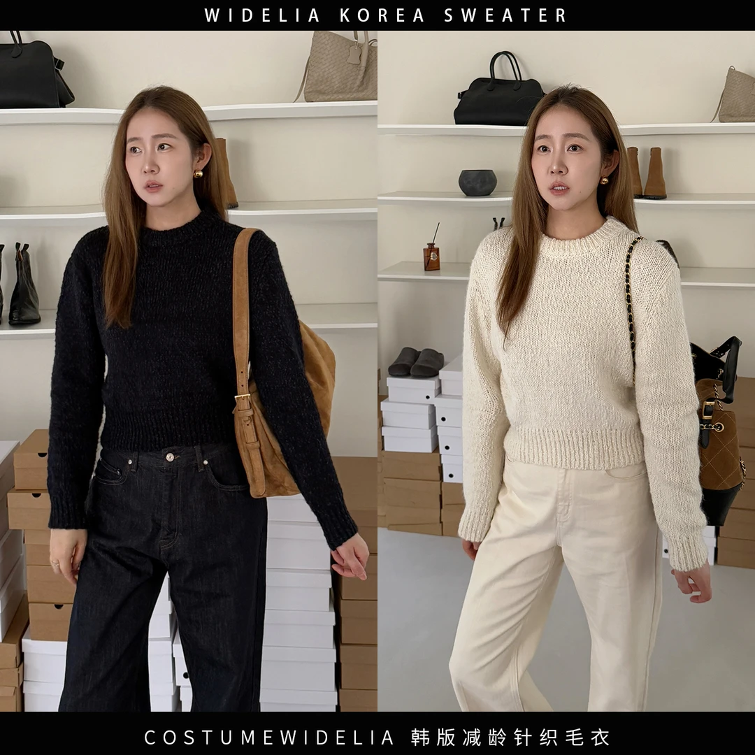 widelia秋季117韩版高级感圆领套装毛衣慵懒风休闲软糯针织上衣